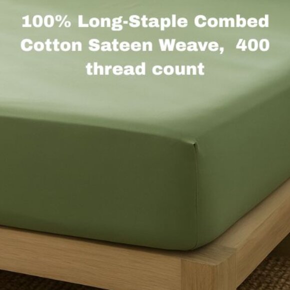 Pizuna Pure 100% Cotton Full Fitted Sheet – New Green – 400 Thread Count NWT - Picture 1 of 3